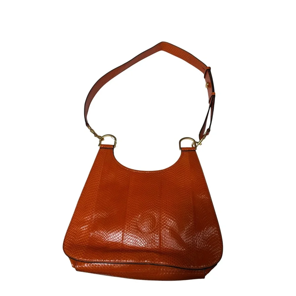 Tory Burch James Snake Large Saddle Bag Pomander Orange OS